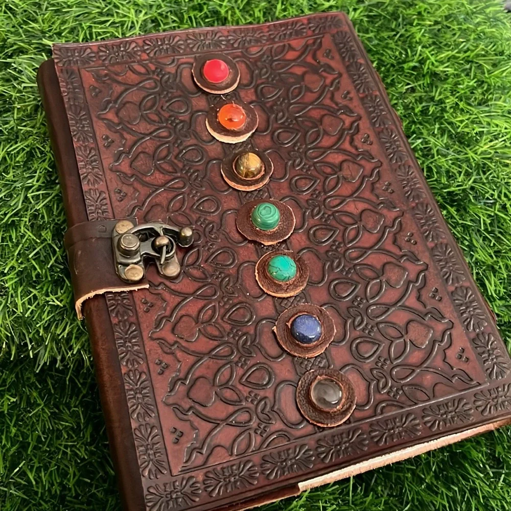 Leather Bound Journal With Stones and Crystals New!